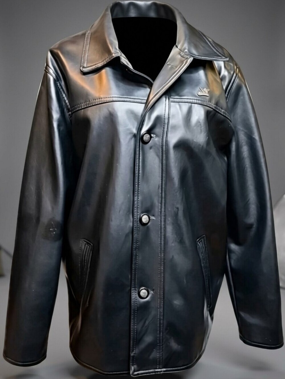 GA Milano Men’s Black Faux Leather Classic Car Coat Jacket Large